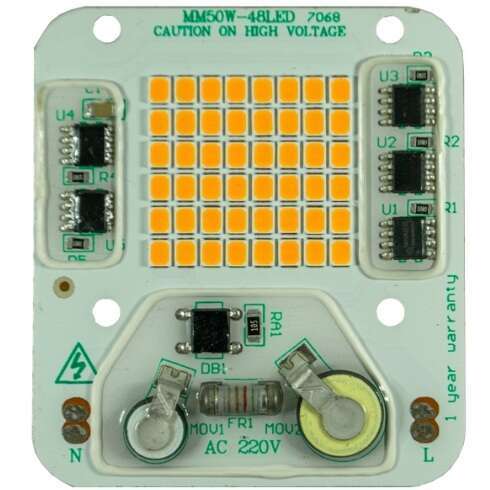LED DOB سفید آفتابی 50W 220V پروژکتوری با درایور داخلی سایز 6052 دارای مدار حفاظتی Anti Surge