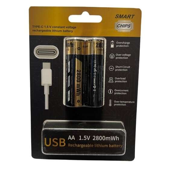 باتری قلمی شارژی 2800mAh جفتی با ورودی TYPE-C