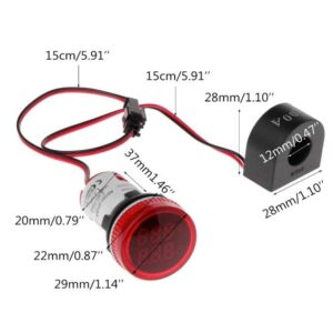 ولتمتر و آمپر متر چراغ سیگنالی AC500V-100A سفید گرد مدل AD101-22VAM